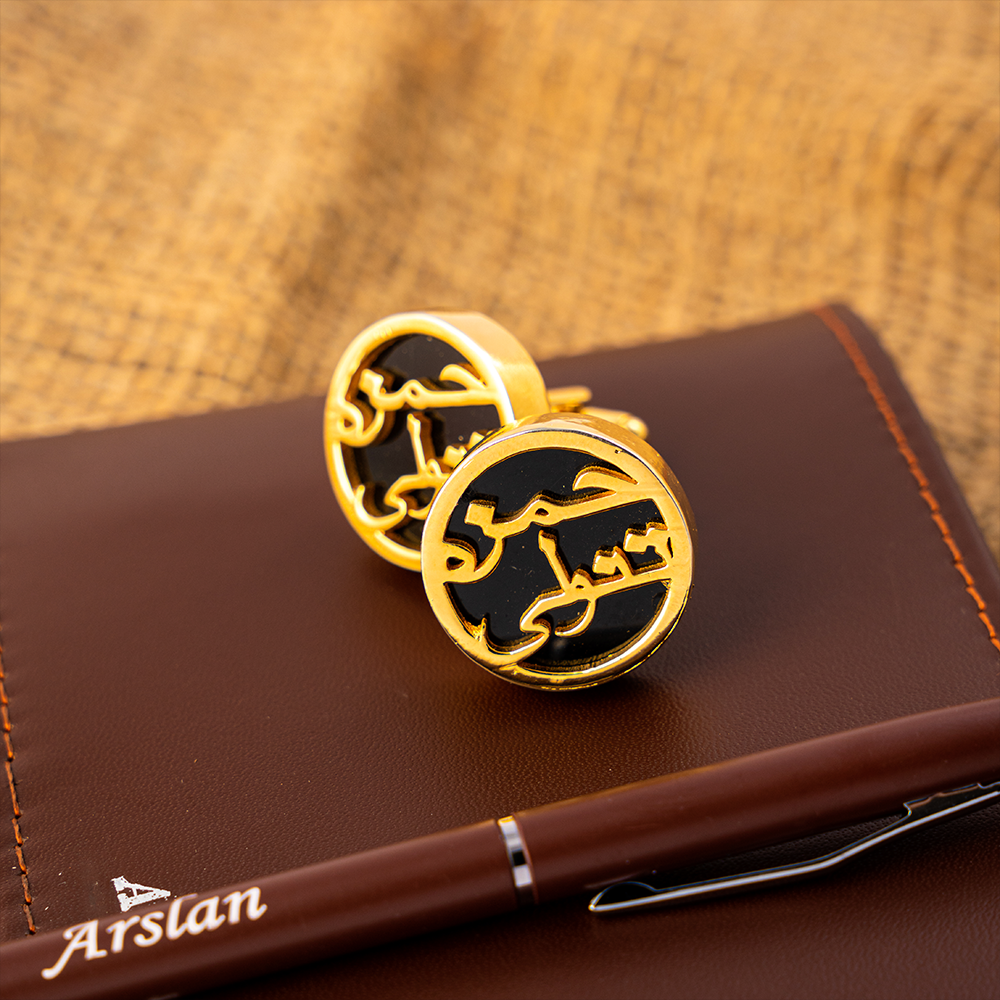 Double Name Cufflinks | Black Stone